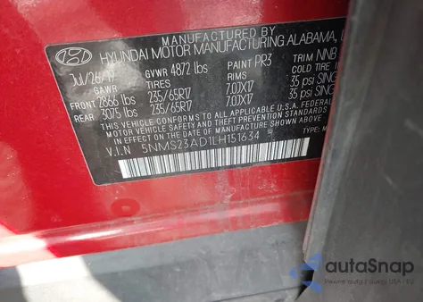 2020 Hyundai Santa Fe Se from USA, damaged, VIN 5NMS23AD1LH151634